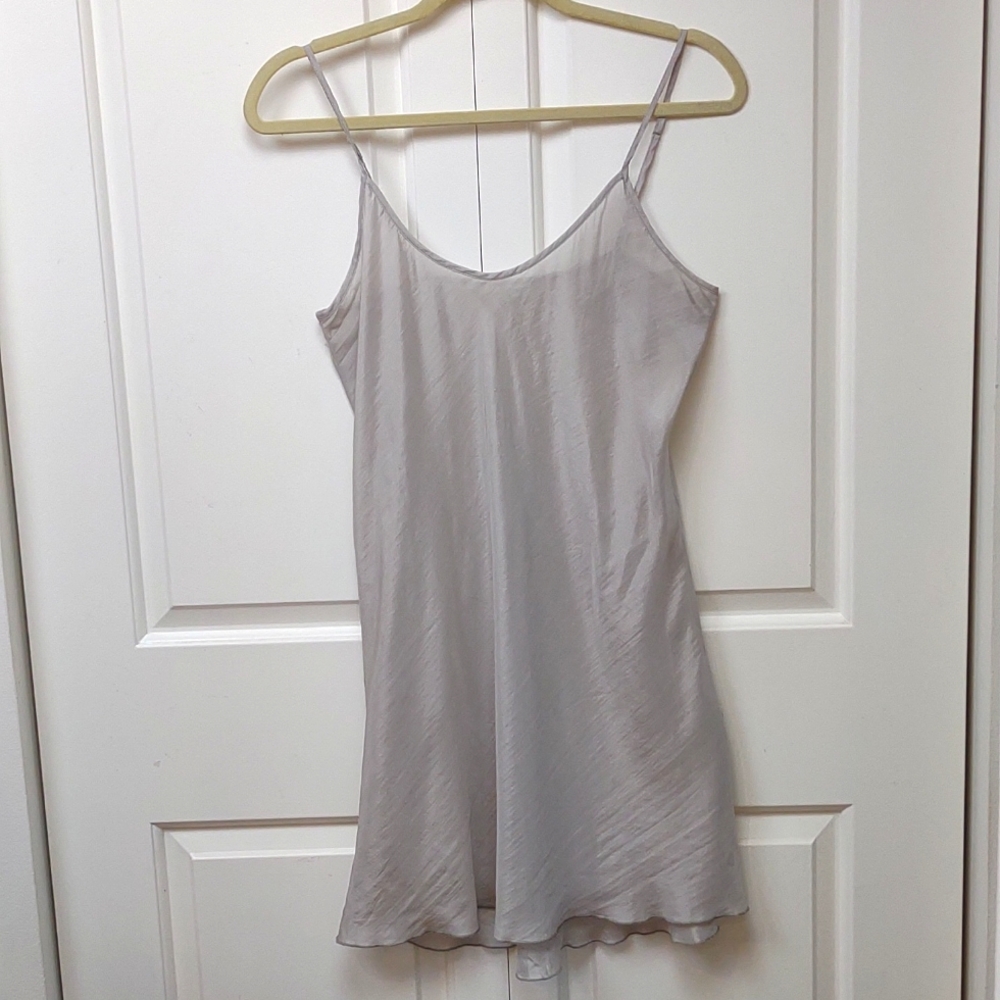 Johnny Was Gray Silk Sheer Swiss Dot Sleeveless Crochet Hem Dress With Silk Slip - Picture 9 of 11